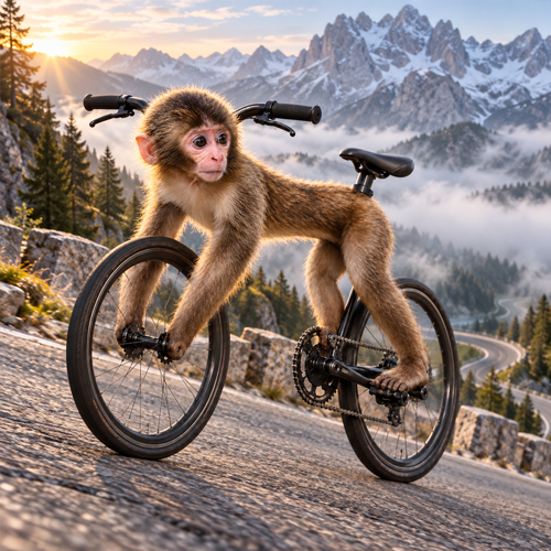 BIKE NINA on a mountain road at sunrise