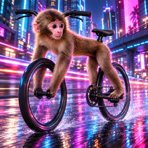 BIKE NINA rolling through a neon city